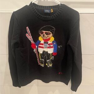 Ralph Lauren Black Crewneck Sweater with Ski Bear Graphic